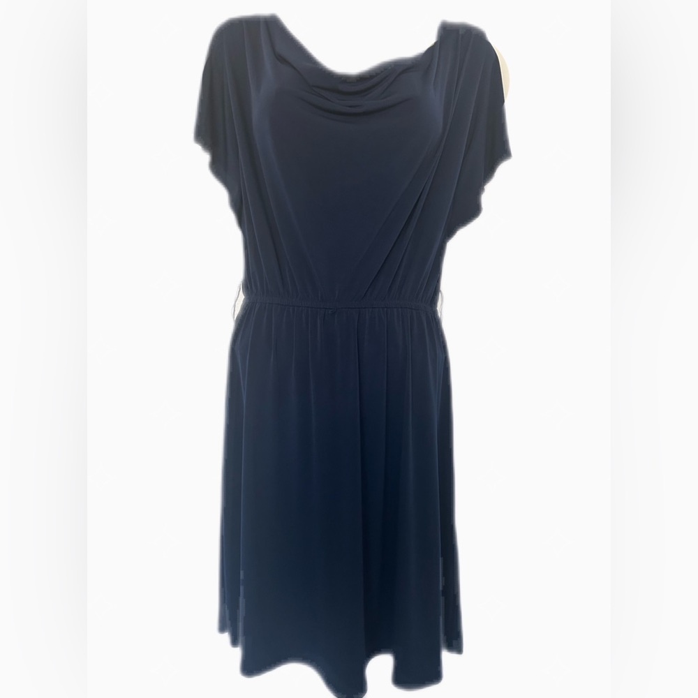 Navy Solid Batwing Dolman Top Dress